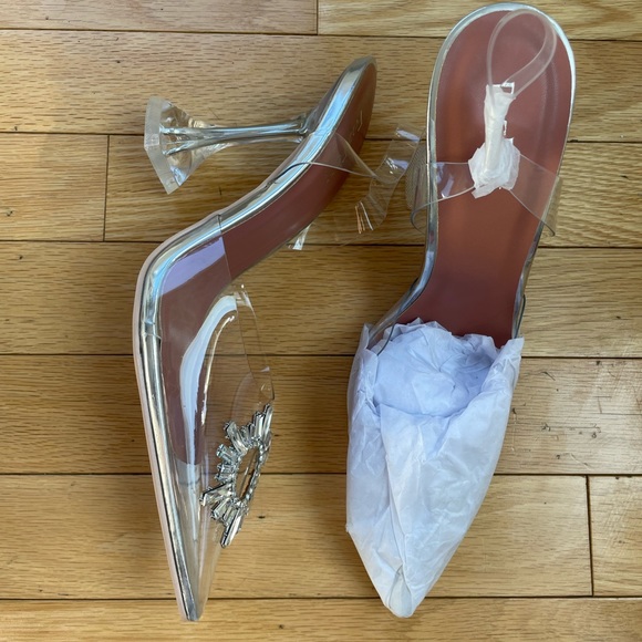 Women's Slip on Transparent Slingback Pointed Toe Crystal Rhinestones Clear *NEW - Picture 7 of 10